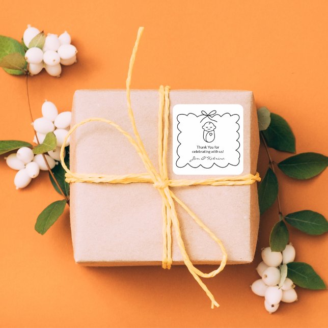 Sticker Carré Baby shower moderne noir neutre pour les femmes Me (Créateur téléchargé)