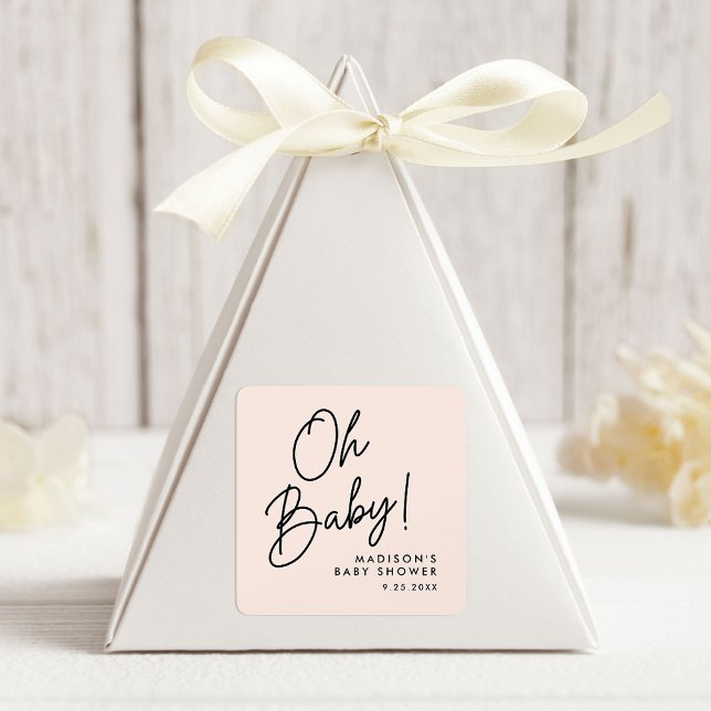 Sticker Carré Baby shower moderne Oh Baby Script Blush (Créateur téléchargé)