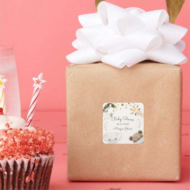 Sticker Carré baby shower monogramme du masque du visage animal (Fête)