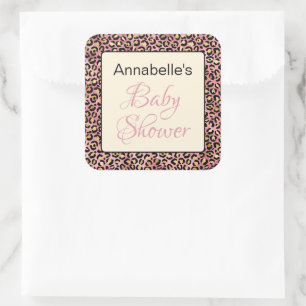 Sticker Carré Baby shower Motif Chic Pink Gold Leopard