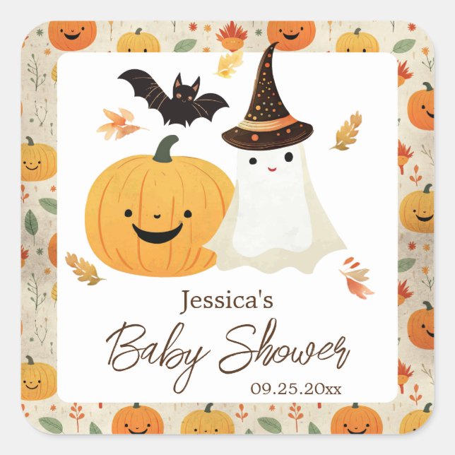 Sticker Carré Baby shower Motif de Little Boo Halloween (Devant)