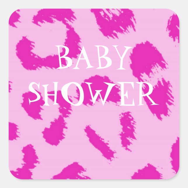Sticker Carré Baby shower Motif léopard rose (Devant)