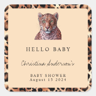 Sticker Carré Baby shower Motif Lion Lion Lion Leopard de luxe