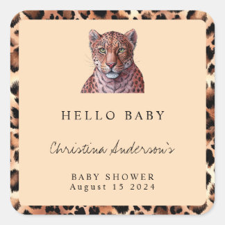 Sticker Carré Baby shower Motif Lion Lion Lion Leopard de luxe