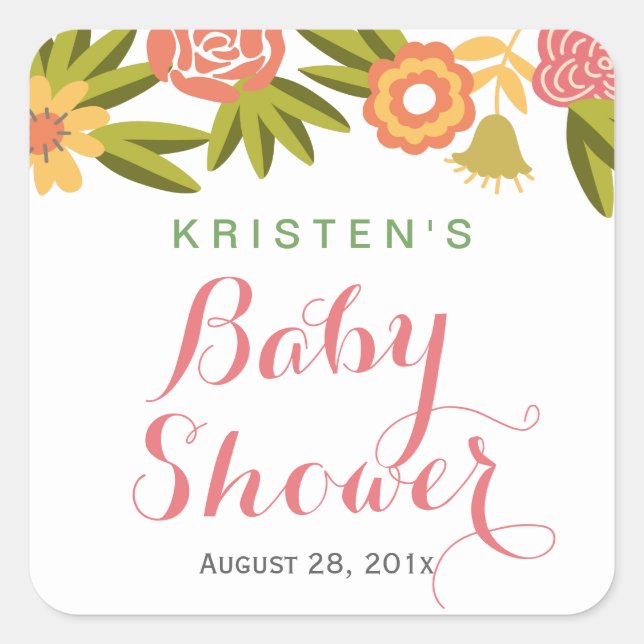 Sticker Carré Baby shower Nature Chic Fleurs de Jardin (Devant)