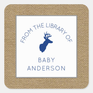 Sticker Carré Baby shower Navy Buck LIVRE, boite garçon