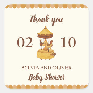 Sticker Carré Baby shower neutre genre carrousel mignon