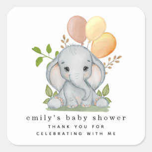 Sticker Carré Baby shower neutre homme éléphant