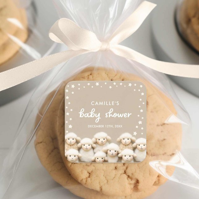 Sticker Carré Baby shower neutre pour le sexe des moutons (Cute Little Lamb Baby Shower Favor Sticker)