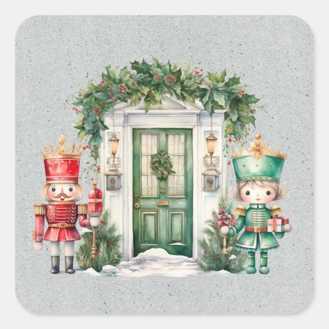 Sticker Carré Baby shower Nutcracker rouge et vert (Devant)