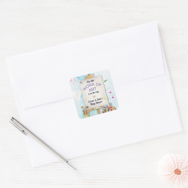 Sticker Carré Baby Shower Œuvre d'Art (Enveloppe)
