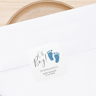 Sticker Carré Baby shower Oh Boy Blue Feet