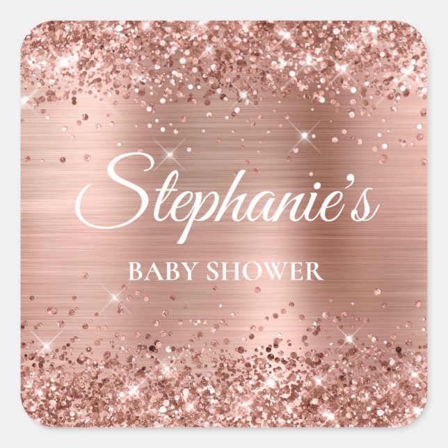 Sticker Carré Baby shower or Rose Glitter (Devant)