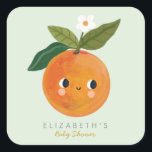 Sticker Carré Baby shower orange de Little Cutie<br><div class="desc">Sticker Carré de Baby shower orange Little Cutie</div>