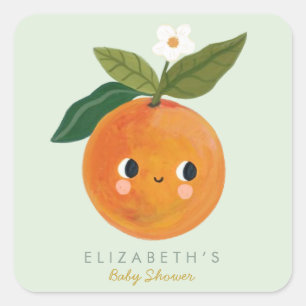 Sticker Carré Baby shower orange de Little Cutie
