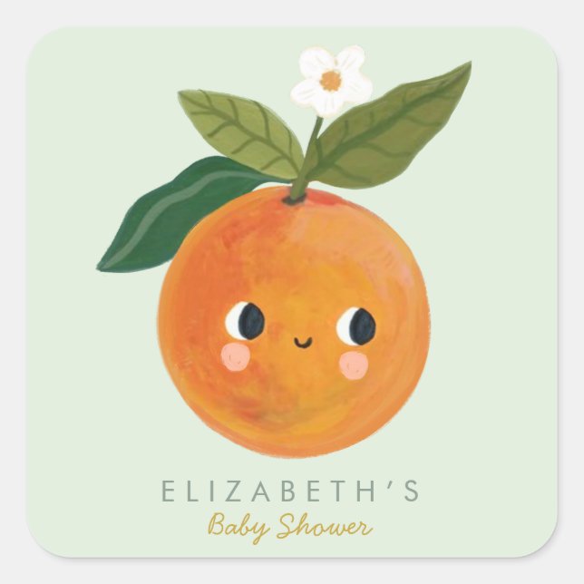 Sticker Carré Baby shower orange de Little Cutie (Devant)