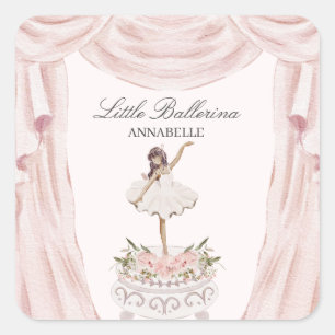 Sticker Carré Baby shower ou anniversaire rose Little Ballerina