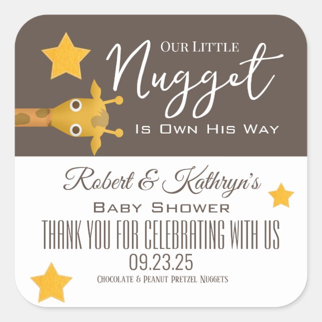 Sticker Carré baby shower "Our Little Nugget" Favoriser Étiquett (Devant)