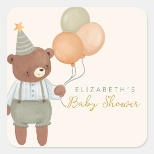 Sticker Carré Baby shower Ours mou