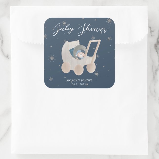 Sticker Carré Baby Shower Ours Petit Ours Céleste (Sac)