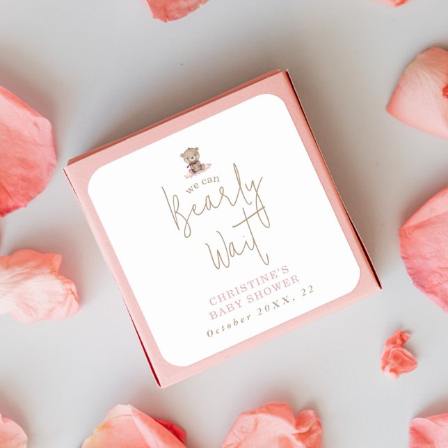 Sticker Carré Baby Shower Ours polaire bébé aquarelle minimalist (Créateur téléchargé)