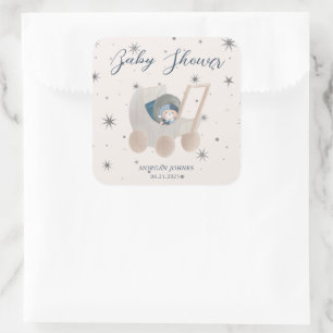 Sticker Carré Baby Shower Ourson Mignon Céleste