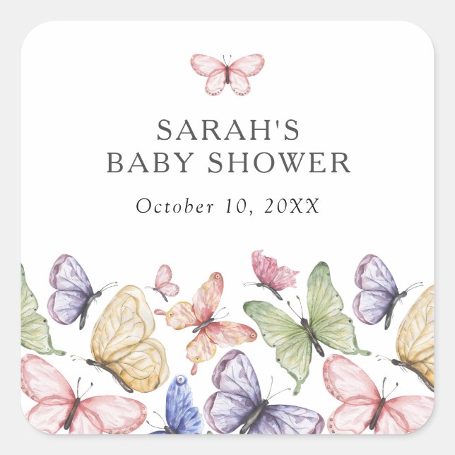 Sticker Carré Baby shower papillon (Devant)