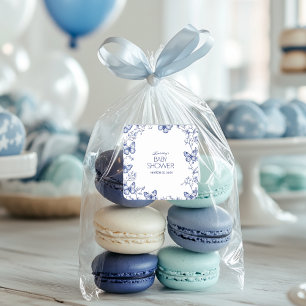 Sticker Carré Baby shower papillon bleu Chinoiserie