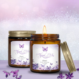 Sticker Carré Baby shower papillon Élégant violet Floral