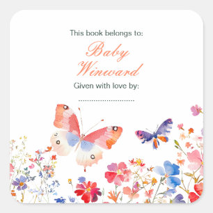 Sticker Carré Baby Shower Papillon Floral Estival