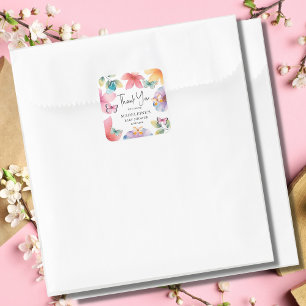 Sticker Carré Baby shower papillon Merci
