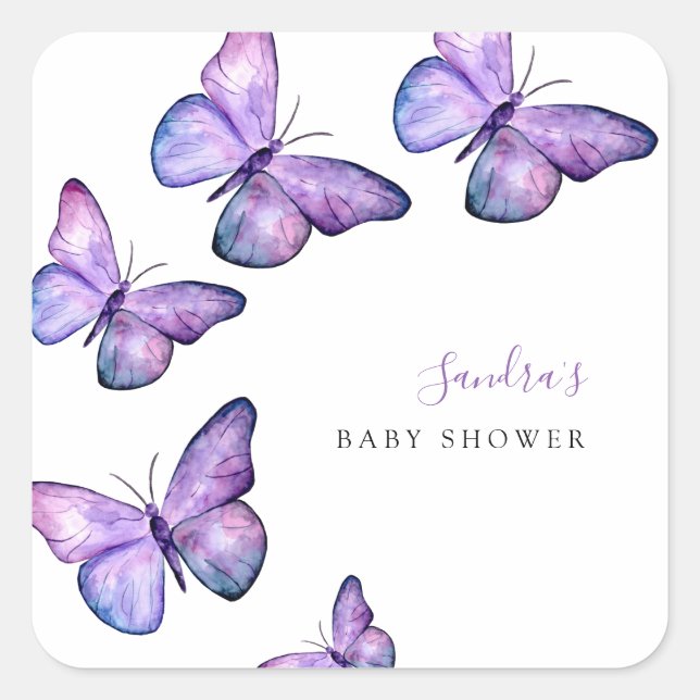 Sticker Carré Baby shower papillon Script personnalisé Minimal p (Devant)