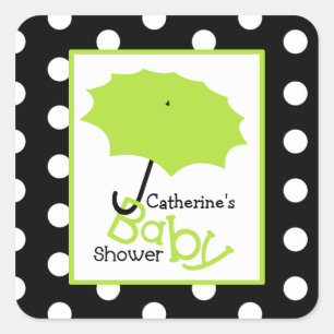 Sticker Carré Baby shower Parapluie Vert & Pois