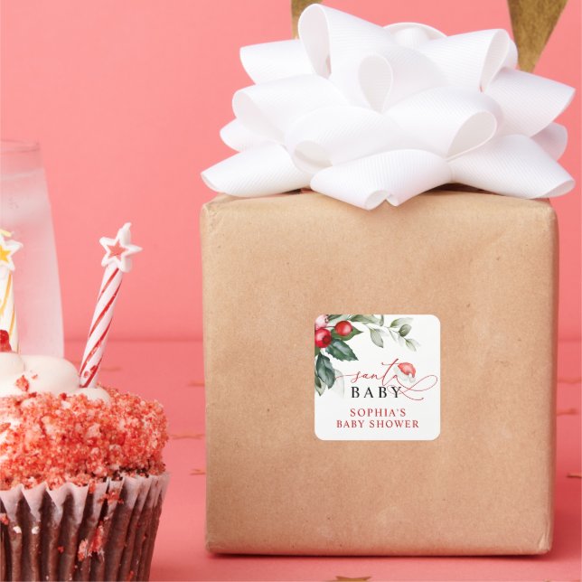 Sticker Carré Baby shower Père Noël de Noël (Fête)