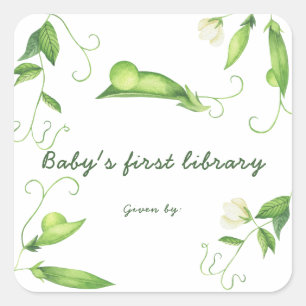 Sticker Carré Baby Shower Petit Pois - Première bibliothèque de 
