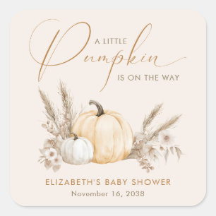 Sticker Carré Baby Shower Petite Citrouille d'Automne