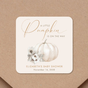 Sticker Carré Baby Shower Petite Citrouille d'Automne
