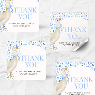 Sticker Carré Baby Shower Petite Oie Folle Bleue