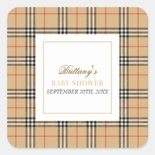 Sticker Carré Baby shower Plaid Chèque Beige