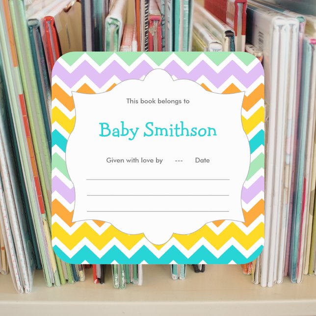 Sticker Carré Baby shower plaques neutres genre chevron (Créateur téléchargé)
