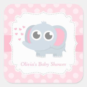 Sticker Carré Baby shower Pois moderne Baby Elephant