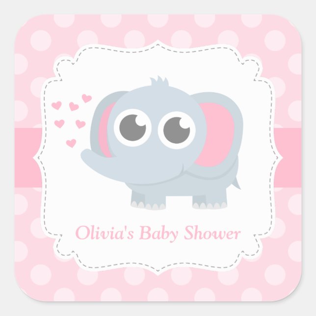 Sticker Carré Baby shower Pois moderne Baby Elephant (Devant)