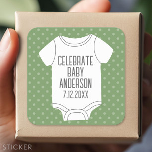 Sticker Carré Baby shower - Pois verts