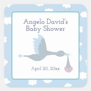 Sticker Carré Baby shower pour cigogne avec ciel bleu et nuages