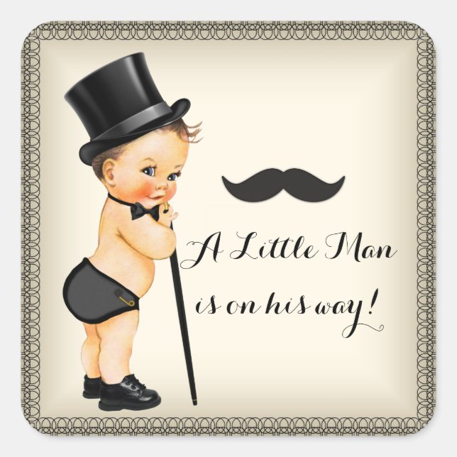 Sticker Carré Baby-Shower pour Petit Garçon (Devant)