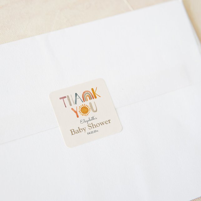 Sticker Carré Baby shower Rainbow et Sunshine Merci (Créateur téléchargé)