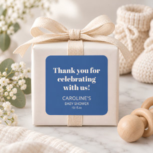 Sticker Carré Baby Shower Remerciement Moderne Personnalisé Bleu