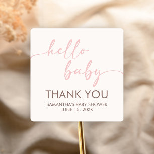 Sticker Carré Baby Shower Rose Bonjour