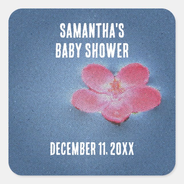 Sticker Carré Baby shower rose Fleur Bleu Enveloppe Eau Sceau (Devant)