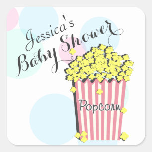 Sticker Carré Baby shower rose Popcorn